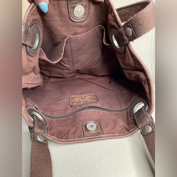 Vintage Fossil Brown Leather Bronze Chrome Studded Hobo Shoulder Handbag - Picture 6 of 6